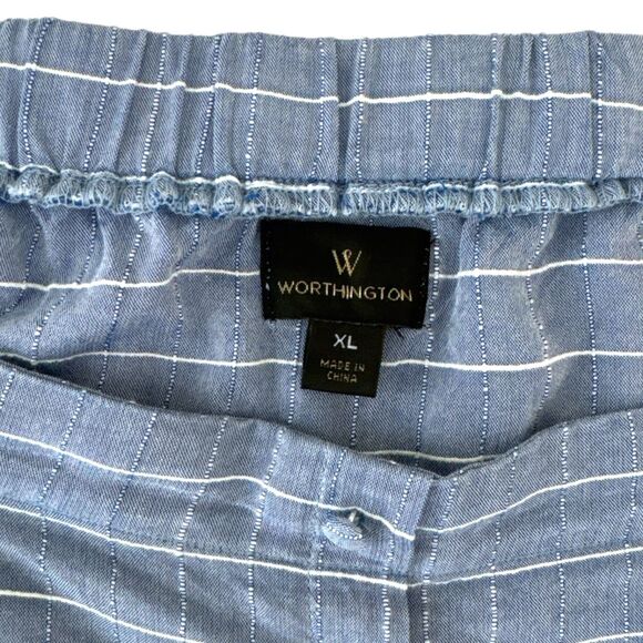 WORTHINGTON Off-the-Shoulder Striped Blue Long Sleeve  Blouse‎ Wm XL - Picture 3 of 4